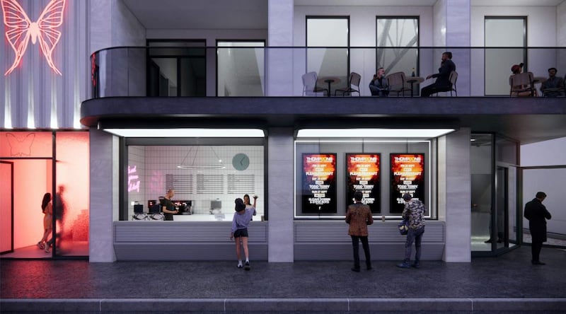 A digitally rendered visual impression of the new street level kiosk on Upper Arthur Street.