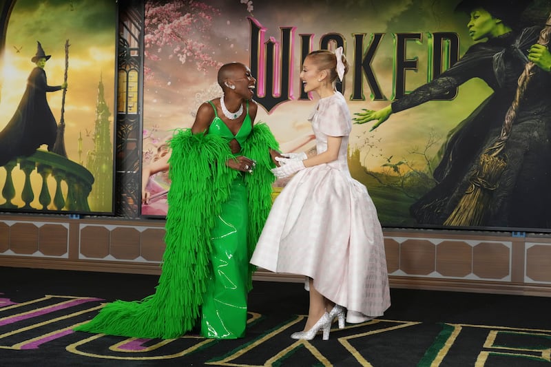 Cynthia Erivo and Ariana Grande arrive at the premiere of ‘Wicked’ at the Dorothy Chandler Pavilion in Los Angeles (Jordan Strauss/AP)