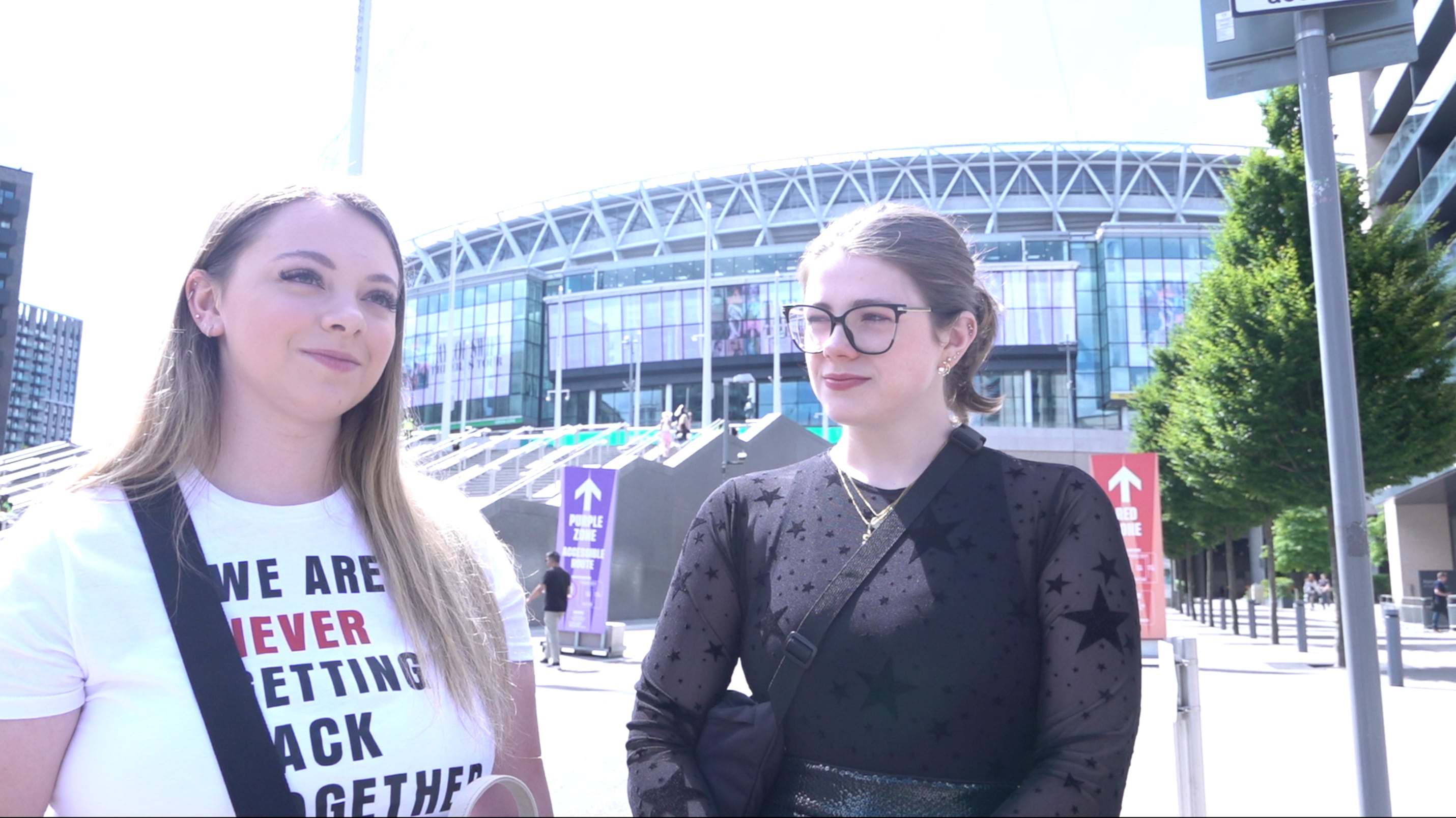 Taylor Swift fans Lauren Robinson, 20, and Grace Arnold, 24, are among those arriving early at Wembley