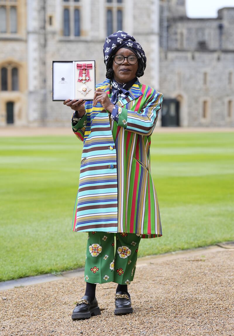 Professor Dame Sonia Boyce after being made a Dame Commander by the Prince of Wales at Windsor Castle