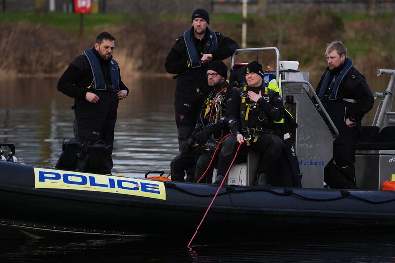 Police divers on the River Dee in Aberdeen