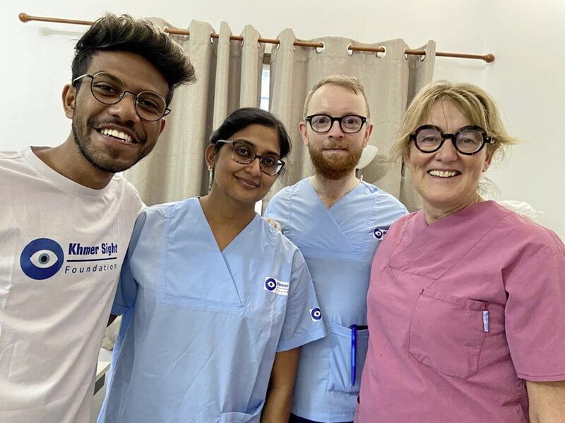 Pictured from left, Prathamesh Waghmare, resident optometrist with Khmer Sight Foundation, with three Belfast eye specialists: consultant ophthalmologist Vasuki Jothi, optometrist Shane Higgins and ophthalmologist Dr Lisa Kelly 