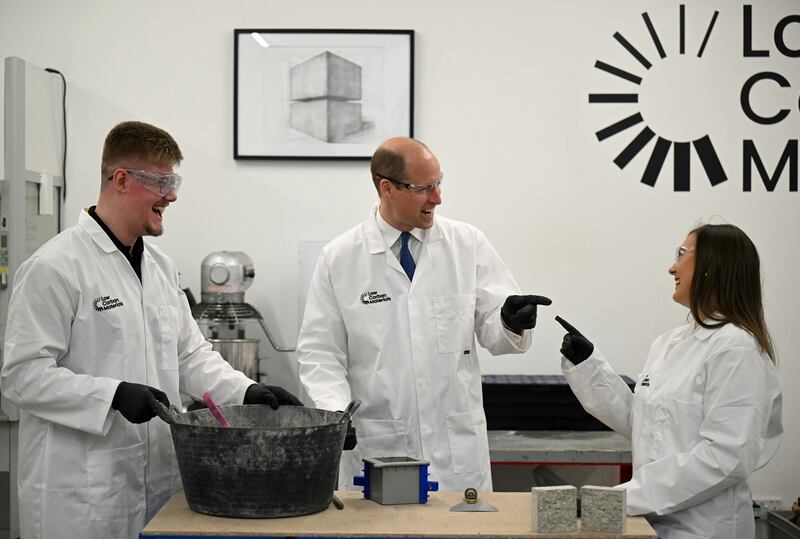 The Prince of Wales talks to chief executive and co-founder Natasha Boulding during a visit to Low Carbon Materials in Seaham, County Durham