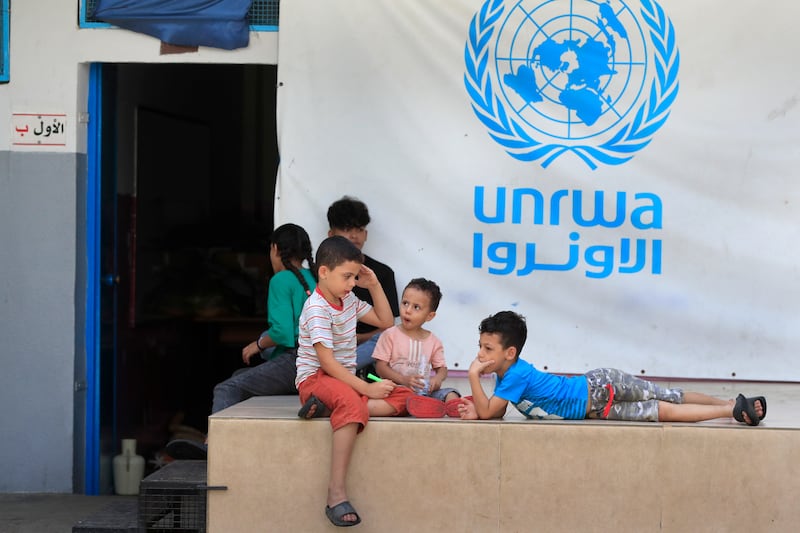 Palestinian children gather at an UNRWA school in Sidon, Lebanon (Mohammed Zaatari/AP)