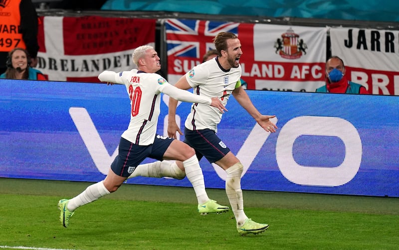 Harry Kane, right, lifted England into the Euro 2020 final