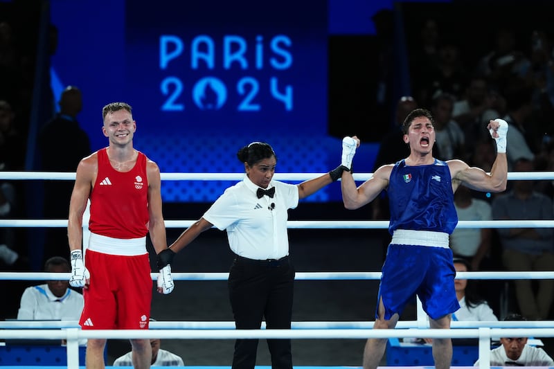 Mexico’s Marco Alonso Verde Alvarez celebrates victory over Great Britain’s Lewis Richardson in the men’s 71kg semi-final