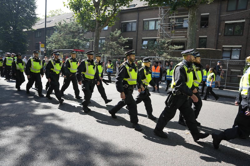 Police officers during the Children’s Day Parade on Sunday