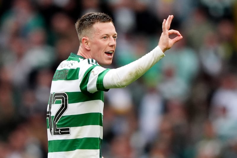 Celtic captain Callum McGregor lets Rangers know the score