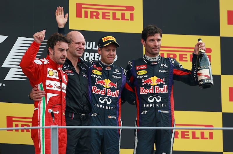 Fernando Alonso, left, Sebastian Vettel, second right, and Mark Webber, right, all enjoyed wins in 2012