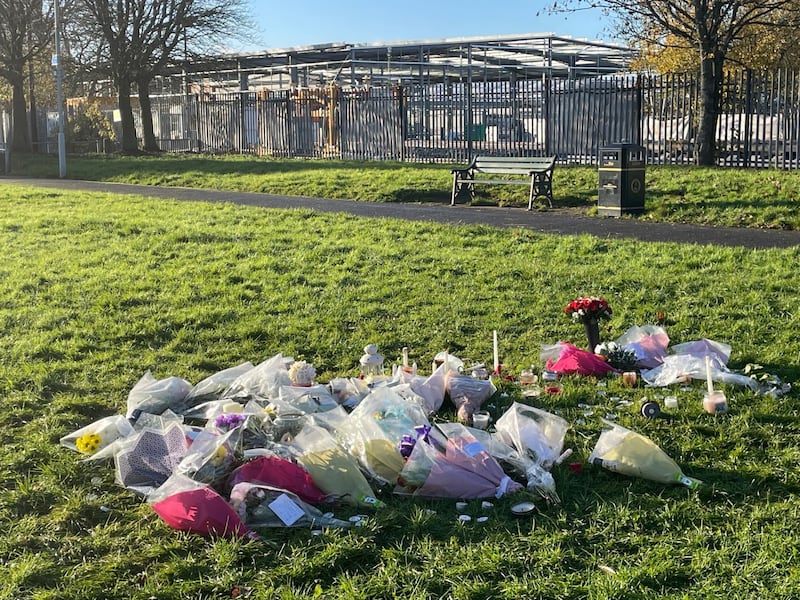 Floral tributes left at the scene at Stowlawn playing fields in Wolverhampton where Shawn Seesahai died