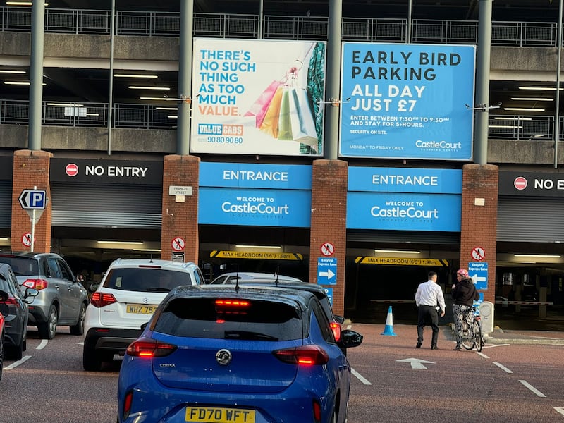 Vehicles unable to enter or exit Castlecourt car park this morning.