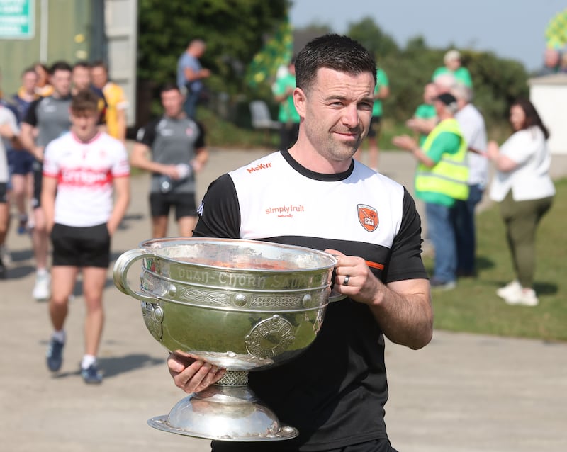 Hundreds take part in a GAA for All event,  with special GUEST  ‘The Sam Maguire’ making an appearance at Kickham's GAC Creggan on Saturday.
PICTURE COLM LENAGHAN