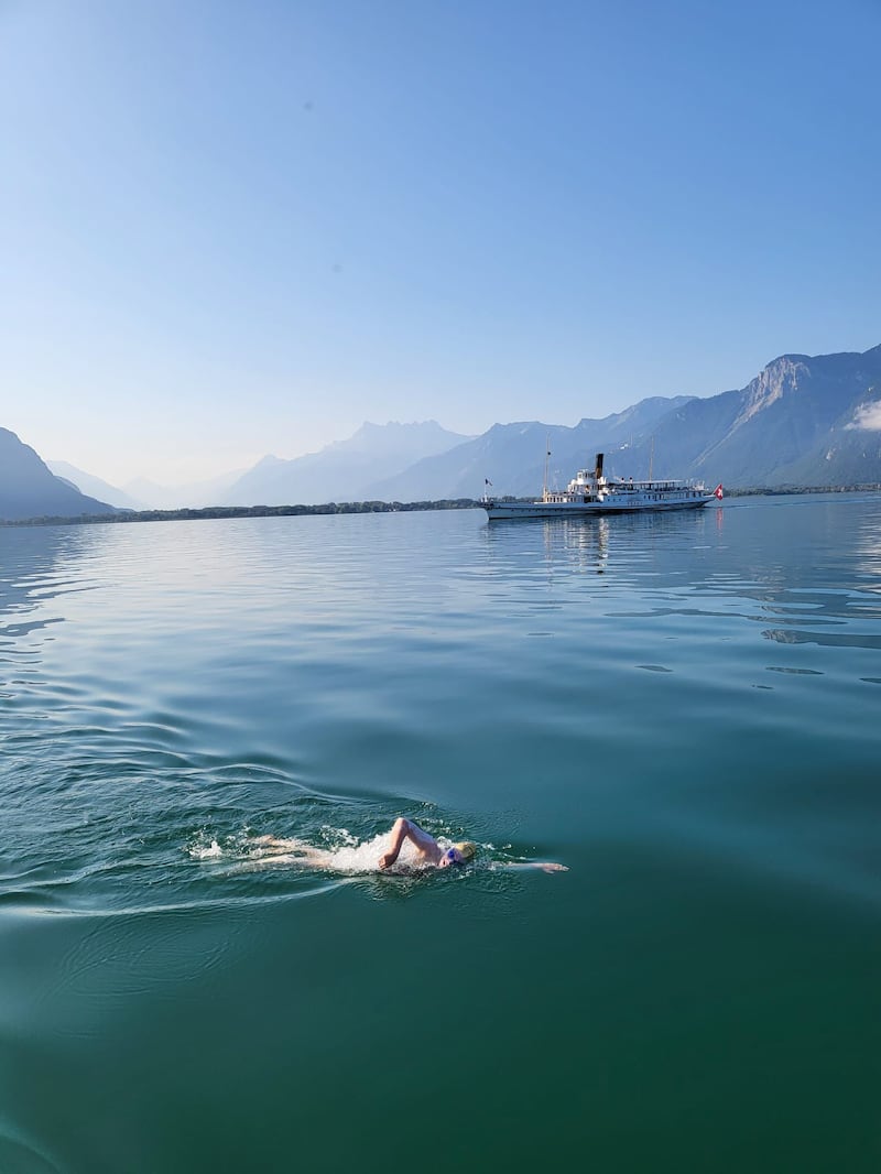 Sam Farrow swum continuously for 22 hours and 48 minutes while taking in the sights of Lake Geneva (Sam Farrow)