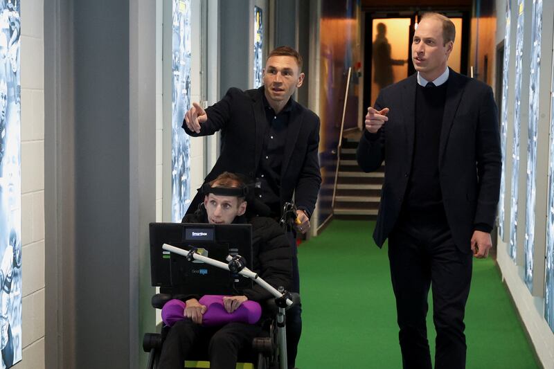 Kevin Sinfield, Rob Burrow and the Prince of Wales at Headingley Stadium in Leeds