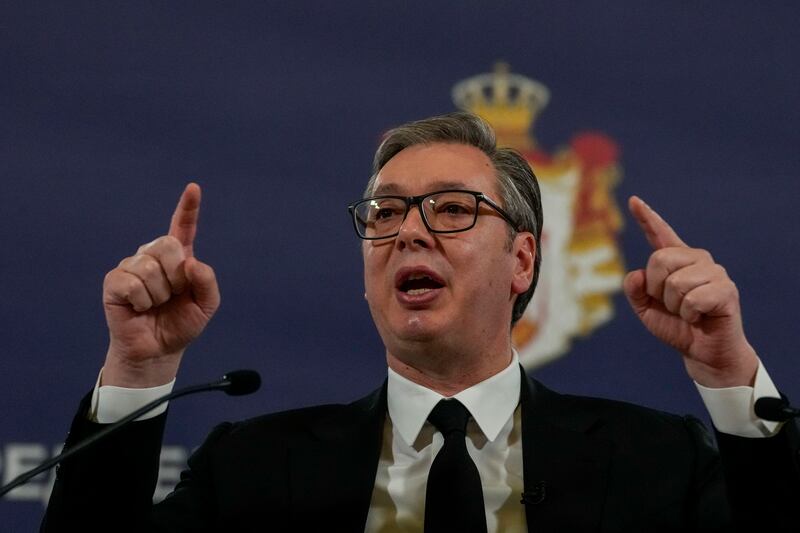 Serbian President Aleksandar Vucic called the demonstrators ‘thugs’ (AP Photo/Darko Vojinovic)