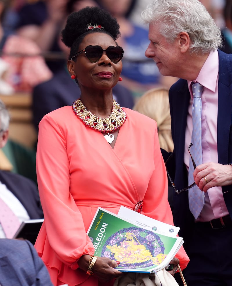 Baroness Floella Benjamin was among the stars watching the action on the first day of Wimbledon