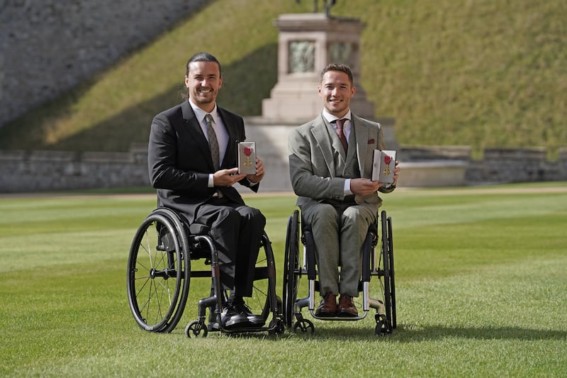 Wheelchair tennis champions Gordon Reid and Alfie Hewett after receiving their OBEs at Windsor Castle