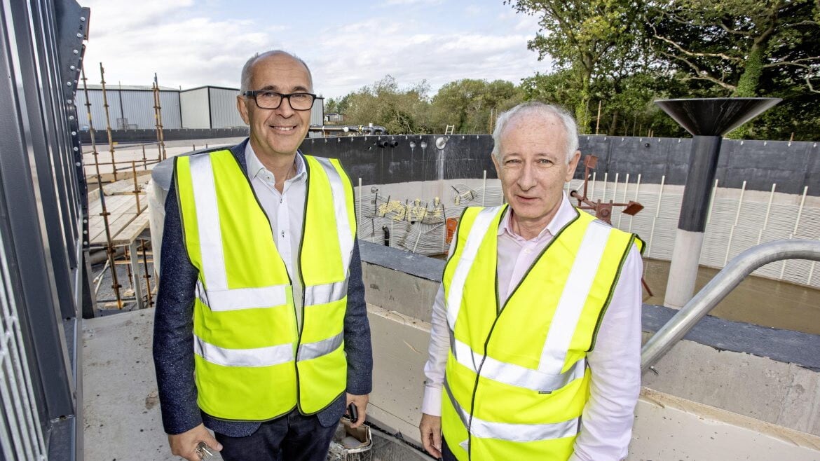 Wilson&#39;s Country chairman Angus Wilson (left) and managing director Lewis Cunningham inspecting the digestate tank, which will comprise part of the new anaerobic digestion plant at the Co Armagh potato business 