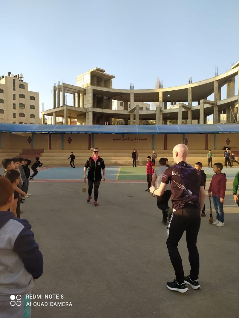 Cathal Ó Gaillín and Claire Liddy spent two weeks teaching hurling in  the West Bank, Palestine