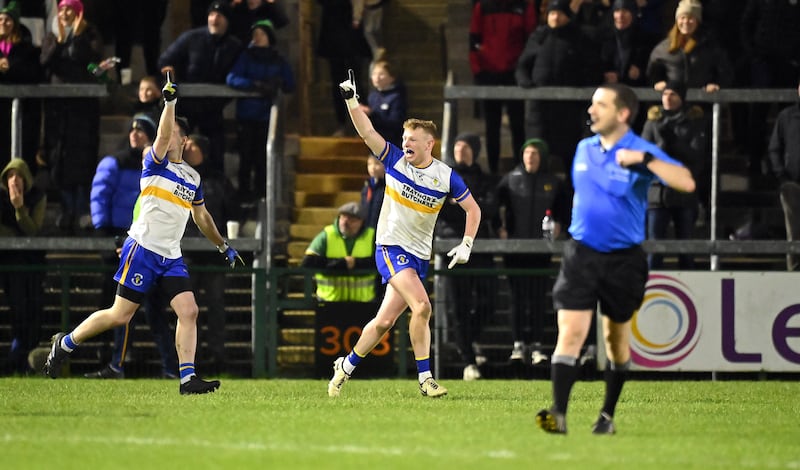 Peter Óg McCartan of Errigal Ciaran celebrates after scoring the winning point  against Kilcoo in the Ulster Club Senior championship Final