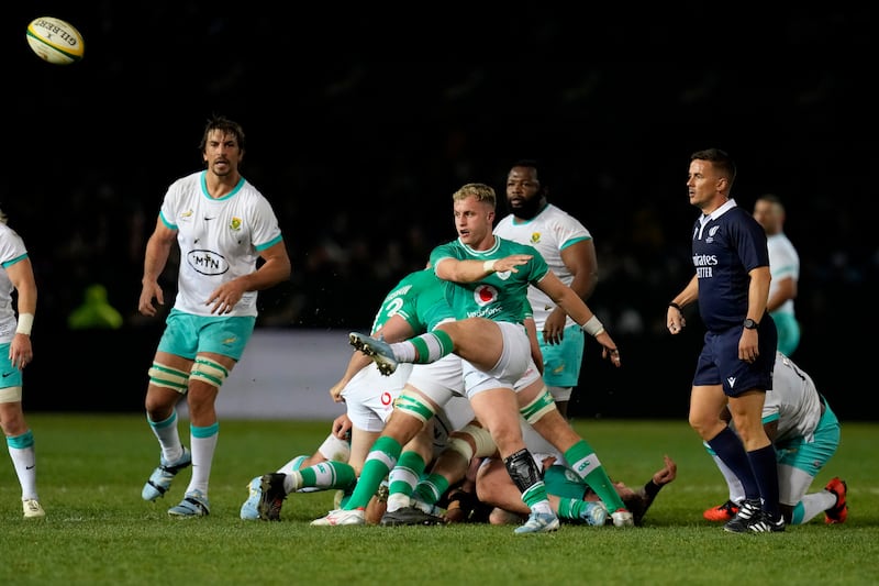 Ireland’s Craig Casey (centre) was forced off by a head knock (Themba Hadebe/AP)