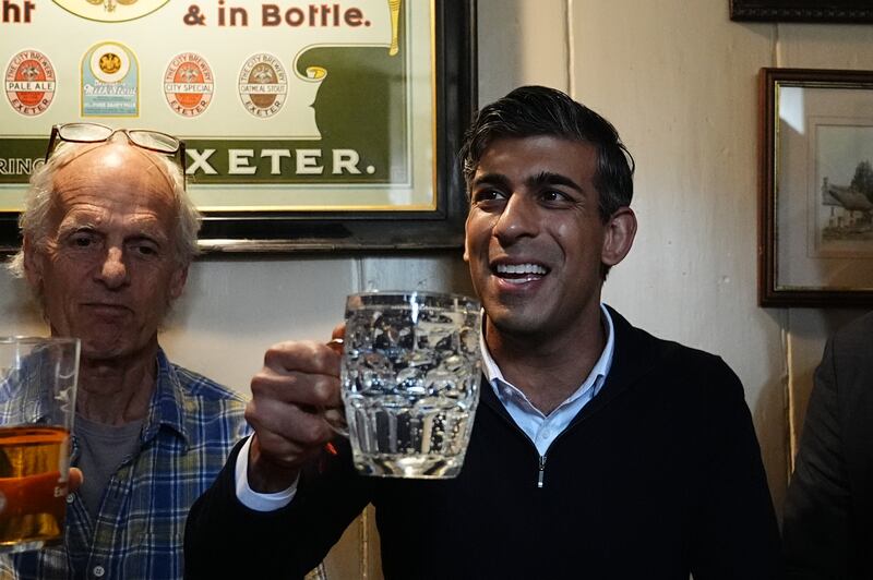 Prime Minister Rishi Sunak during his visit to The Drewe Arms Community Pub in Exeter while on the General Election campaign trail