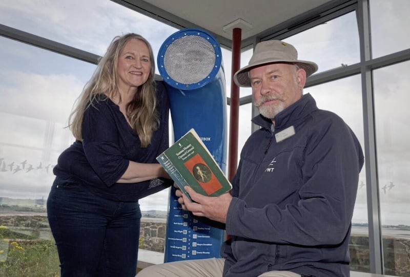 Maria McManus, artistic director of Quotidian and Poetry Jukebox NI, with Paul Stewart from WWT Castle Espie 