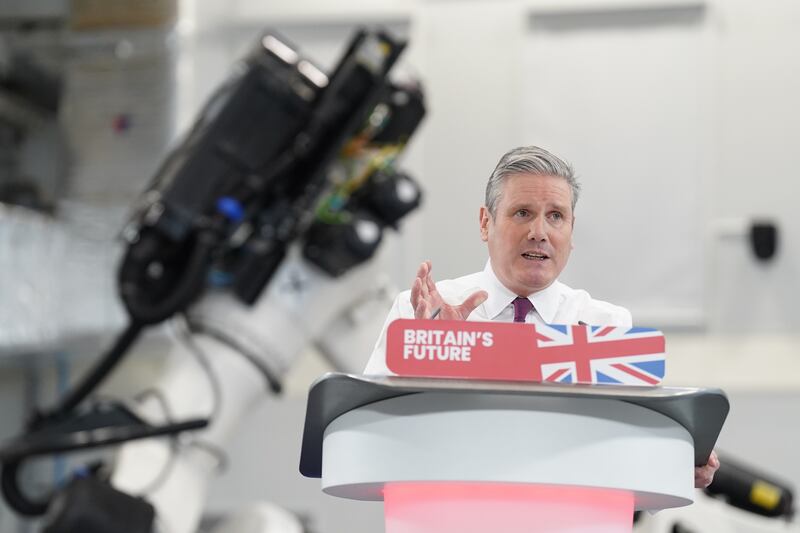 Labour Party leader Sir Keir Starmer gives a speech