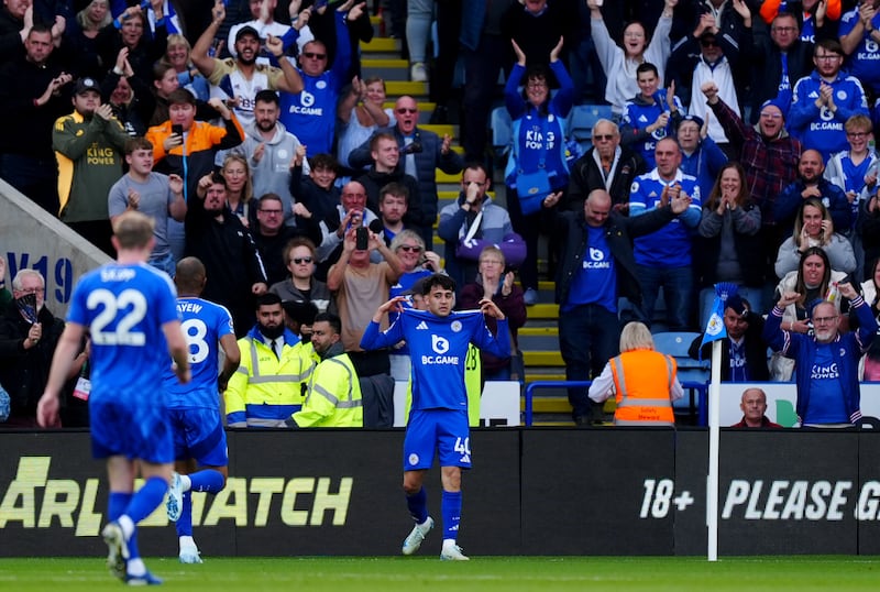 Leicester’s Facundo Buonanotte celebrates his winning goal against Bournemouth