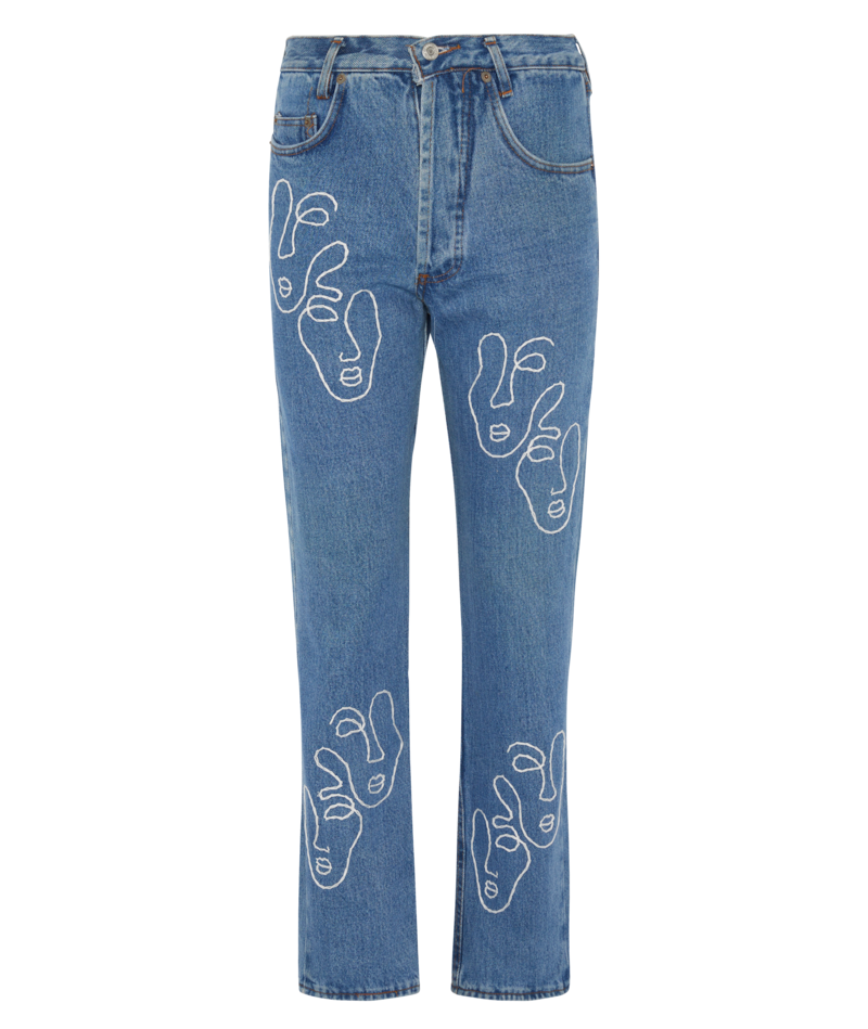 Fanfare High Waisted Recycled Embroidered Faces Jeans