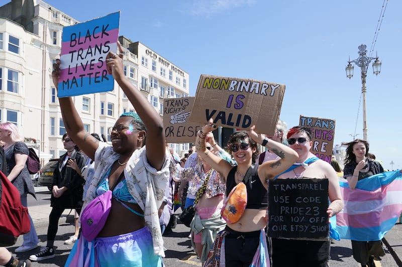 People taking part in a Trans Pride protest march in Brighton