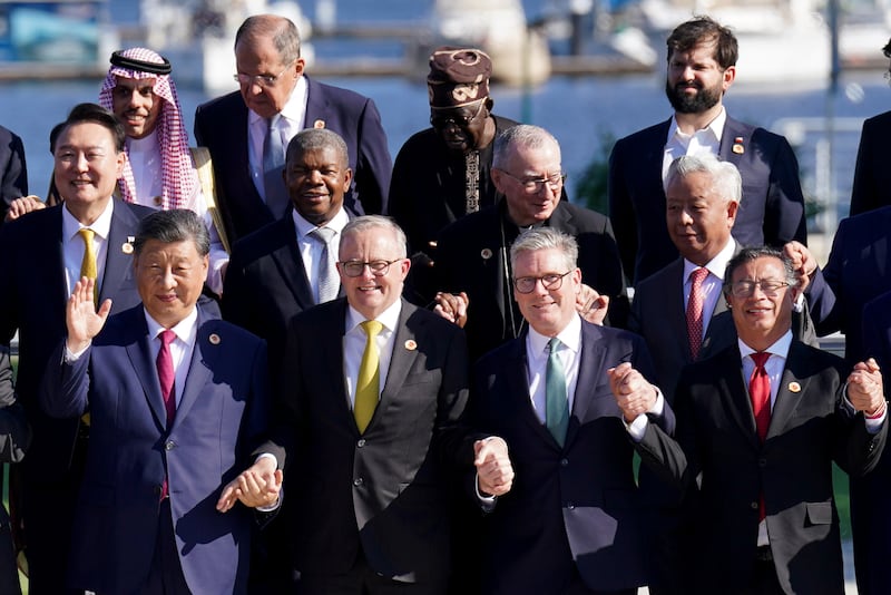 Prime Minister Sir Keir Starmer (second right, front row) with leaders of the G20 members