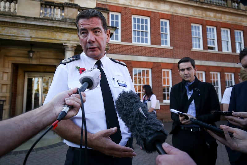 Adderley speaking outside Northamptonshire Police HQ at Wootton Hall Park, Northampton about the death of Harry Dunn in August 2019