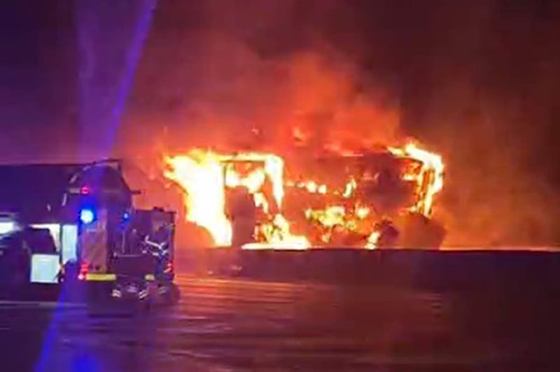 A screengrab from footage of the lorry on fire on the M25 on Sunday evening