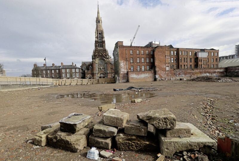 The Donegall Street site opposite St Patrick's Church, Belfast, where Lotus Property and LDS Devco have proposed a &pound;55m 724-unit student housing scheme. Picture by Hugh Russell.