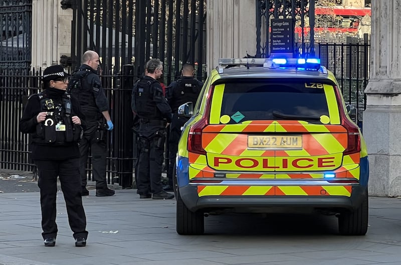 Police activity near the gates of Parliament after the incident on Tuesday