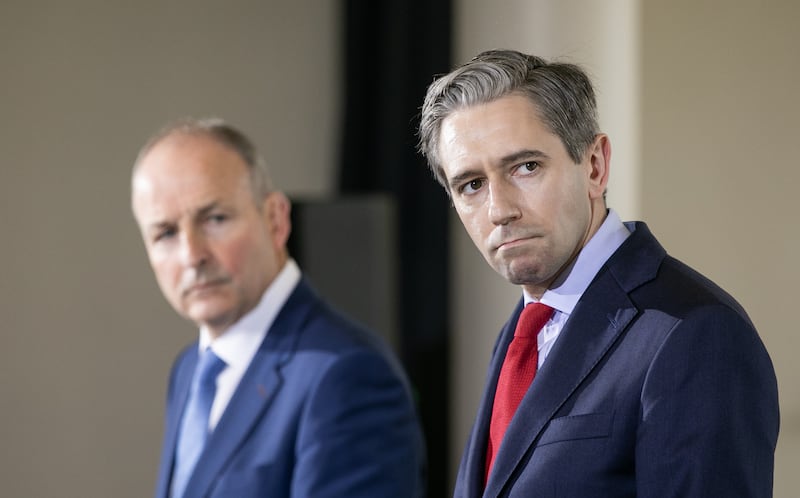 Tanaiste and Fianna Fail leader Micheal Martin and Taoiseach and Fine Gael leader Simon Harris