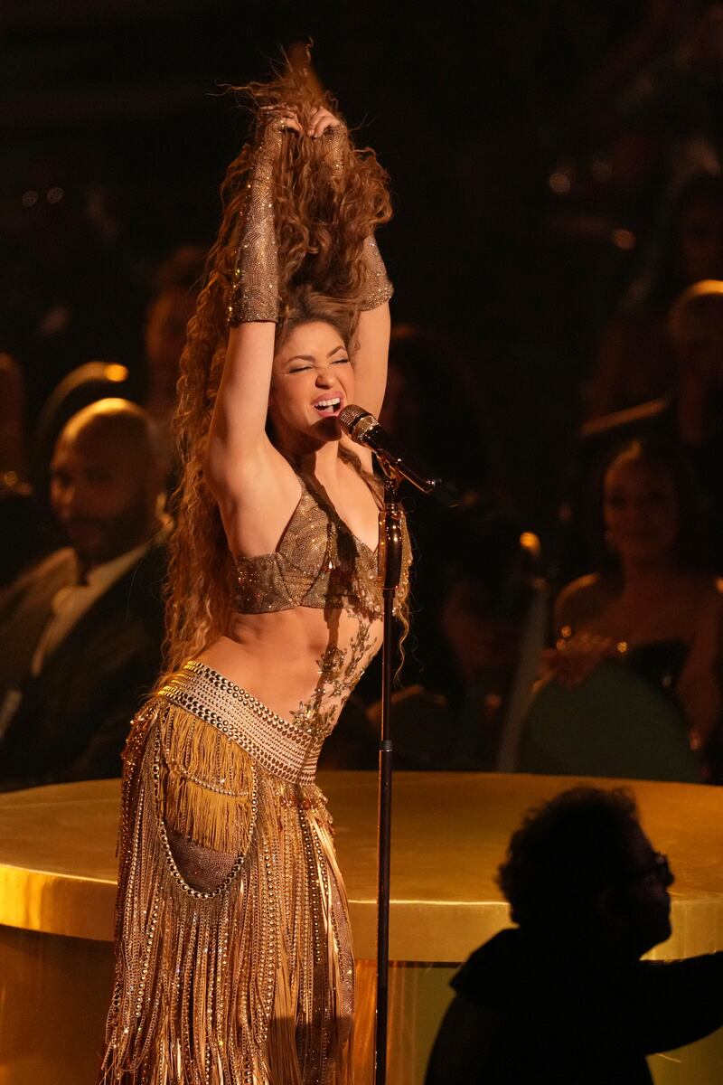 Shakira performs a medley during the 67th annual Grammy Awards (Chris Pizzello/AP)