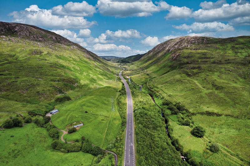 The N15 road north from Donegal town runs through Barnesmore Gap in the Bluestack Mountains. The raw, wild landscape is a feast for the eyes. Just one of the photographs in Kate Slevin's book Donegal: From Waves to Wilderness