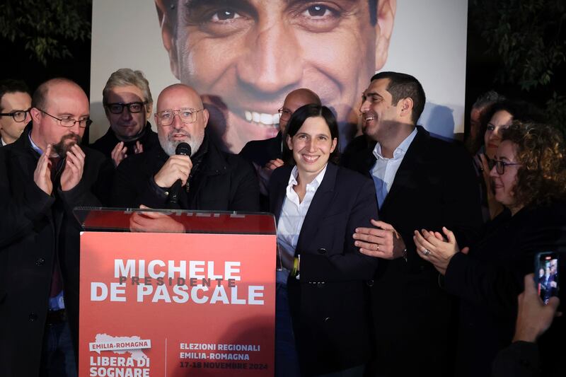 Democratic Party leader Elly Schlein, centre, said the outcome was ‘extraordinary’ (Guido Calamosca/LaPresse via AP)