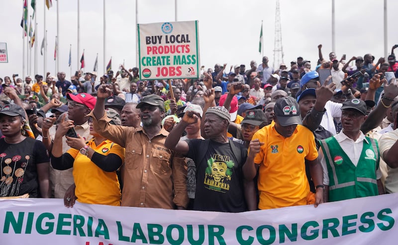 Striking workers on the march in Lagos, Nigeria (AP PhotoSunday Alamba)