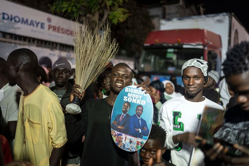 The election was relatively peaceful and supporters celebrated when Mr Faye was declared the winner (AP Photo/Mosa’ab Elshamy)