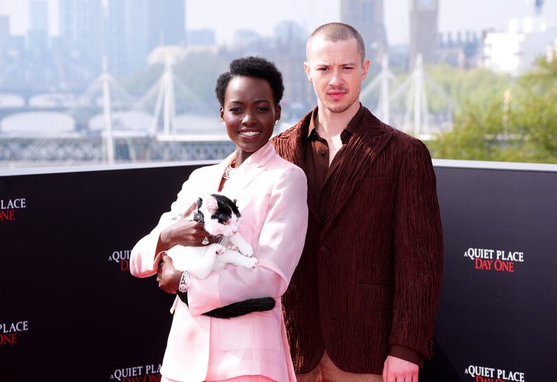 Lupita Nyong’o, Joseph Quinn and Schnitzel the cat