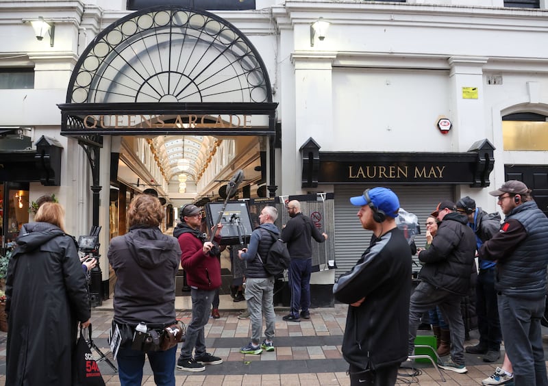 Filming a new series called Art Detective at Queen’s Arcade in Belfast.
PICTURE COLM LENAGHAN