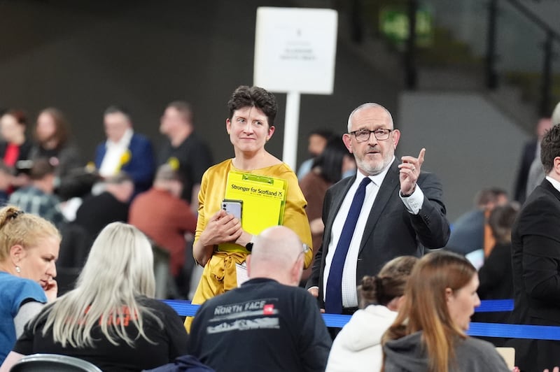 SNP candidate for Glasgow North, Alison Thewliss, with SNP director Stewart Hosie at Emirates Arena in Glasgow