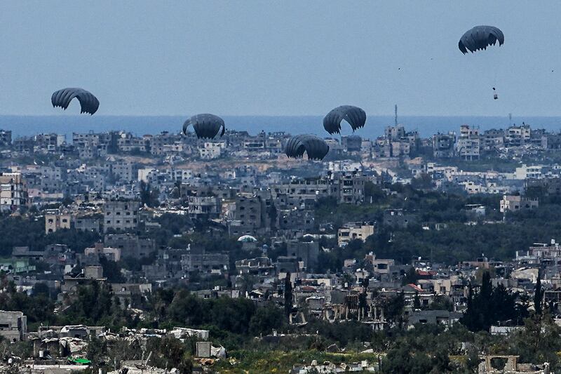 Aid drops into Gaza have been crucial as experts say the war has driven a third of its population of 2.3 million to the brink of famine (AP Photo/Tsafrir Abayov)