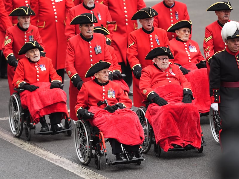 Chelsea Pensioners during the Remembrance Sunday service at the Cenotaph in London