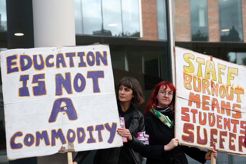 Staff on strike at Ulster University in Belfast. Picture by Mal McCann