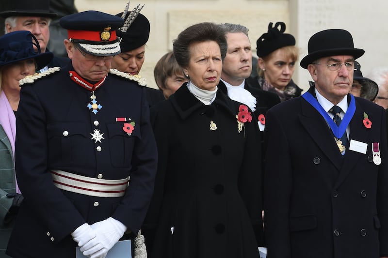 The Princess Royal in 2015 during a service at National Memorial Arboretum to mark Armistice Day, the anniversary of the end of the First World War