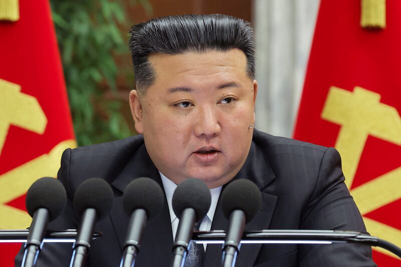 North Korean leader Kim Jong Un said the US-South Korea-Japan security partnership is expanding into ‘a nuclear military bloc for aggression’ (Korean Central News Agency/Korea News Service/AP)